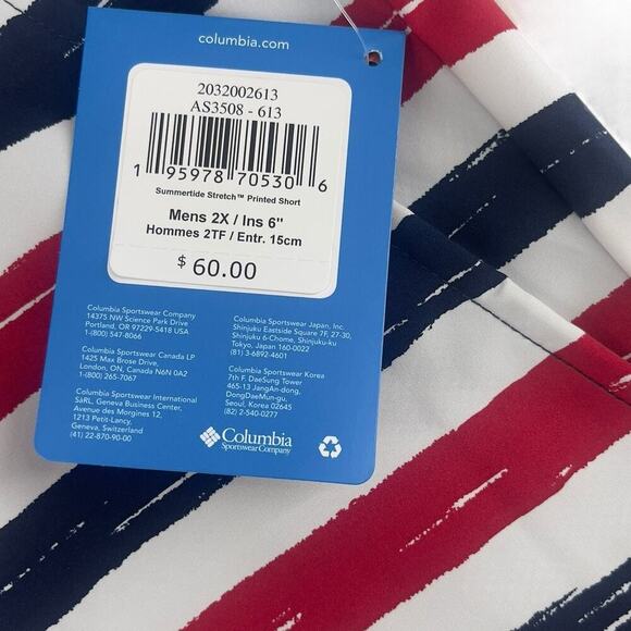 Columbia Summertide Stretch™ Printed Shorts Red White Blue Stripes Men Size 2X - Picture 4 of 9